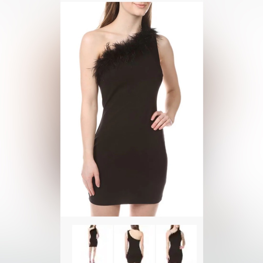 Black Feather Trim Dress- Charmes Hearts